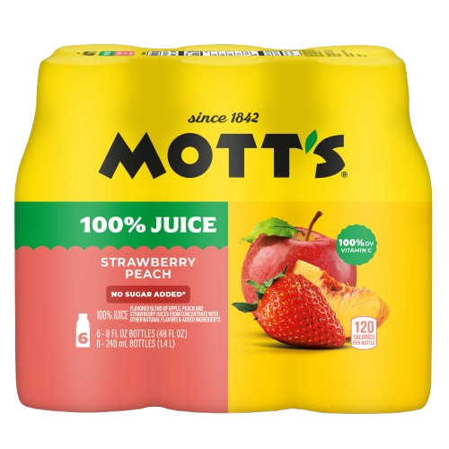 Mott's&reg; 100% Strawberry Peach Juice 8 oz. 6-pack bottles