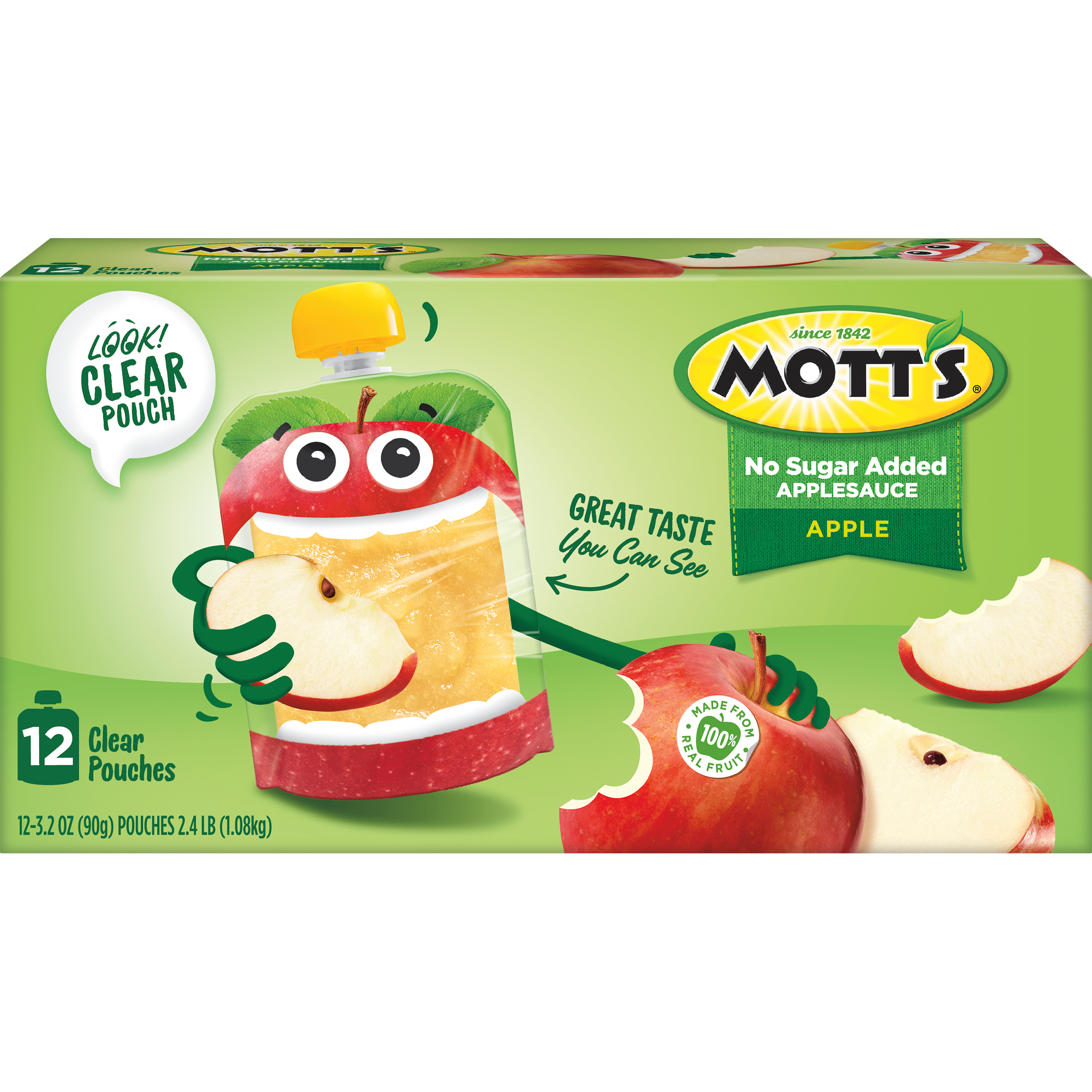 Mott's® No Sugar Added Applesauce Apple 3.2oz 12-pack clear pouches box