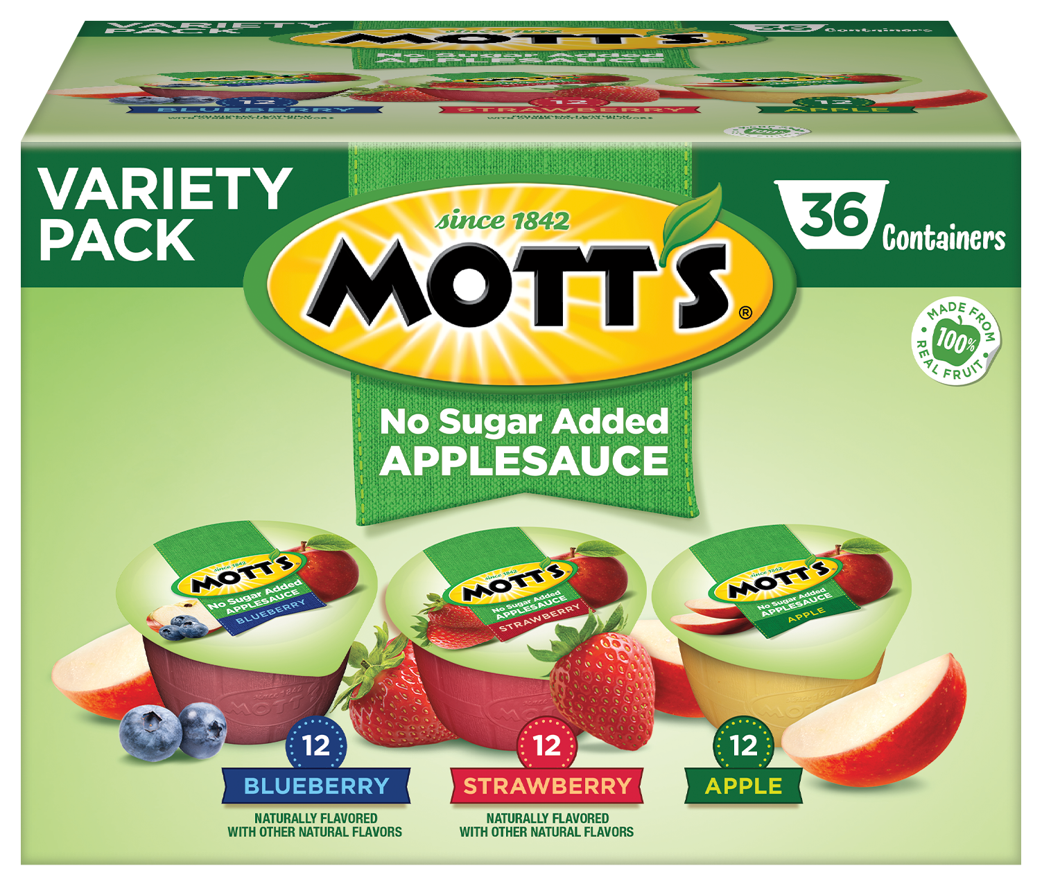 Mott's® No Sugar Added Applesauce Apple 3.9oz cup 36-pack variety box