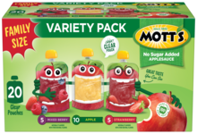 Mott's® No Sugar Added Applesauce Apple, Strawberry, & Mixed Berry Variety Pack 3.2oz 20-pack Variety Pack Clear Pouches