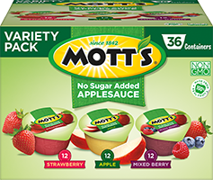 Mott's® No Sugar Added Applesauce Apple, Strawberry, & Mixed Berry Variety Pack 3.9oz Cup 36-pack Variety Box