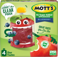 Mott's® No Sugar Added Applesauce Blueberry 3.2oz 4-pack clear pouches box