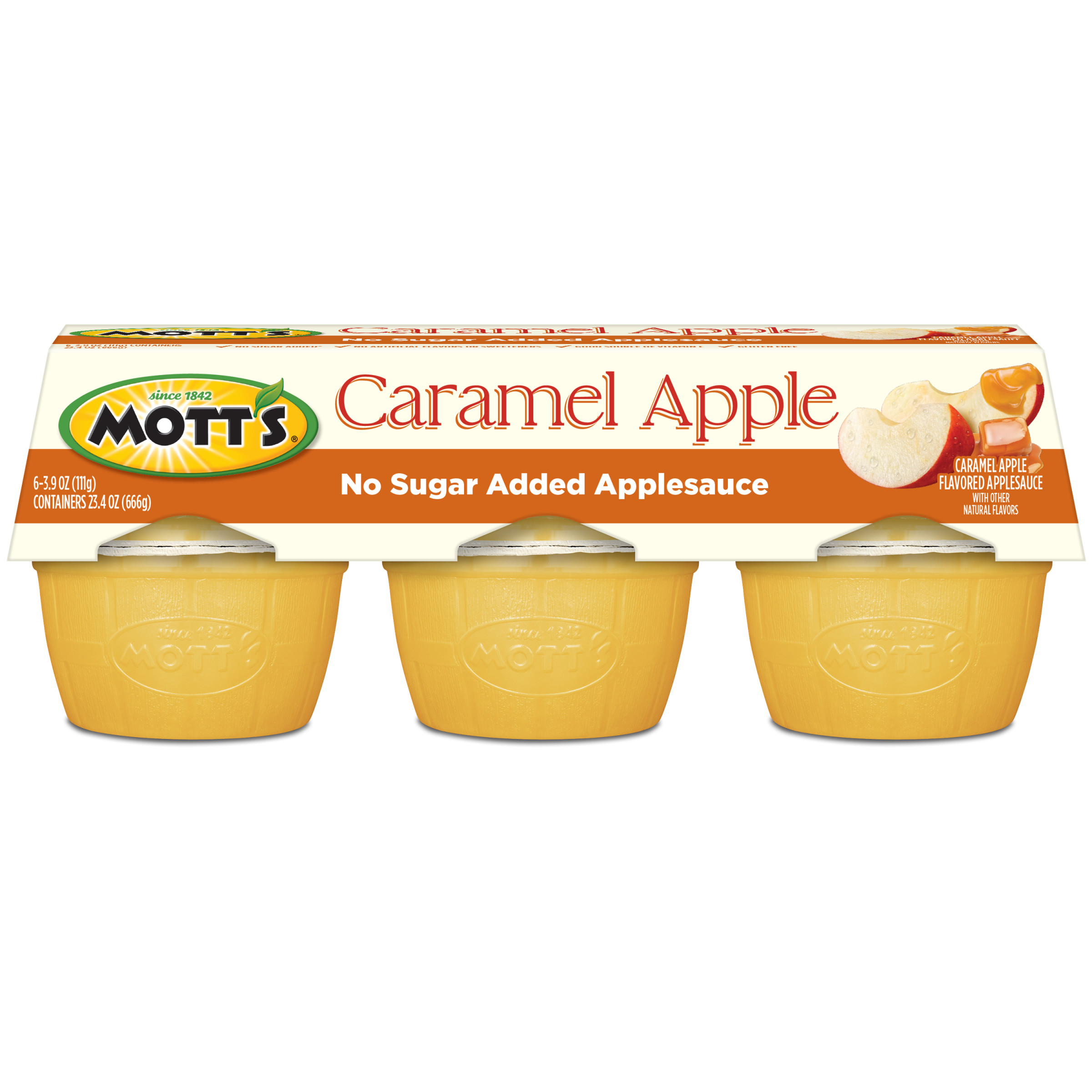 Mott's&reg; No Sugar Added Applesauce Caramel Apple 3.9 oz. 6-pack cups