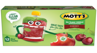 Mott's® No Sugar Added Applesauce Cherry 3.2oz 12-pack clear pouches box