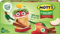Mott's® No Sugar Added Applesauce Cinnamon 3.2oz 12-pack clear pouches box