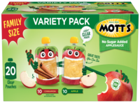 Mott's® No Sugar Added Applesauce Cinnamon 3.2oz 20-pack clear pouches variety box