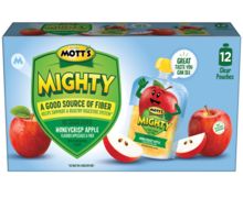 Mott's Mighty No Sugar Added Applesauce Honeycrisp Apple 3.2oz 12-pack clear pouches box