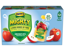 Mott's Mighty No Sugar Added Applesauce Honeycrisp Apple 3.2oz 12-pack clear pouches box