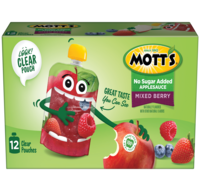 Mott's® No Sugar Added Applesauce Mixed Berry 3.2oz 12-pack clear pouches box
