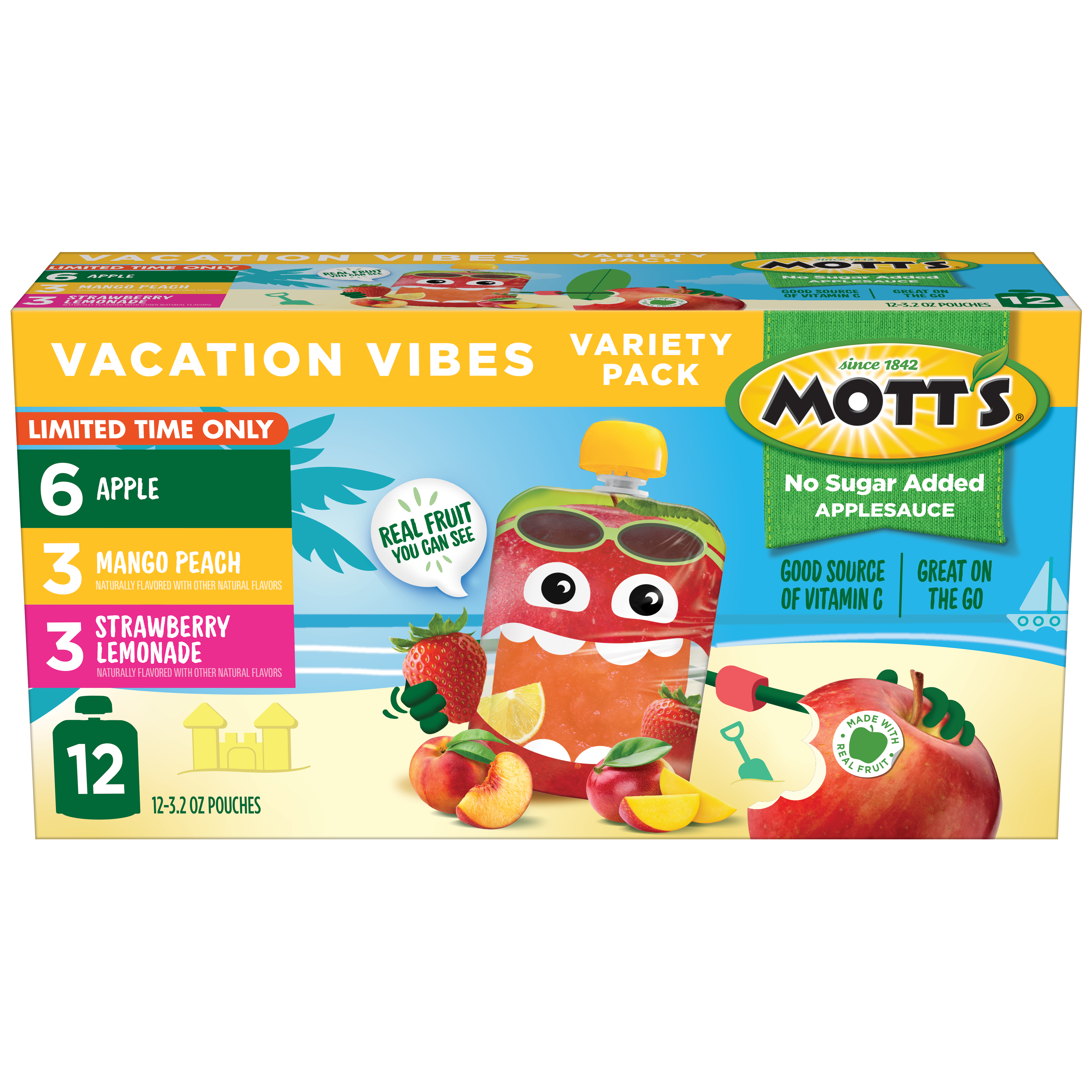 Mott's&reg; No Sugar Added Applesauce Vacation Vibes 3.2oz 12-pack Vacation Vibes Pouches